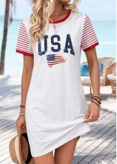 White Letter Print Short Contrast Piping Round Neck Dress | thumb picture 