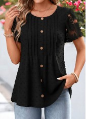 Black Curved Hem Short Sleeve Round Neck Blouse | thumb picture 