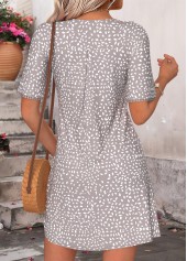 Grey Polka Dot Short Ruffle V Neck Dress | thumb picture 