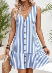 Light Blue Striped Short Tummy Coverage Sleeveless Dress | thumb picture 