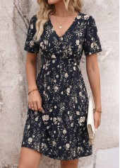 Black Floral Print Short Surplice V Neck Dress | thumb picture 