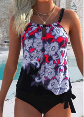 Black Mid Waisted Bowknot Tribal Print Tankini Set | thumb picture 