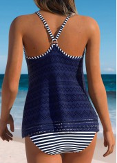Navy Mid Waisted Layered Striped Tankini Set | thumb picture 