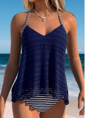 Navy Mid Waisted Layered Striped Tankini Set | thumb picture 