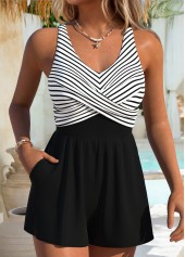 Black Criss Cross Striped One Piece Swimwear | thumb picture 