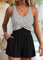 Black Criss Cross Striped One Piece Swimwear | thumb picture 