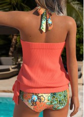 Coral Mid Waisted Bowknot Bohemian Print Tankini Set | thumb picture 