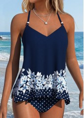 Hot Pink Mid Waisted Handkerchief Hem Striped Tankini Set