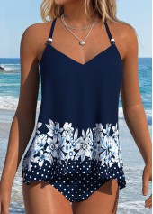 Hot Pink Mid Waisted Handkerchief Hem Striped Tankini Set | thumb picture 