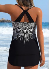 Black Mid Waisted Lace Up Geometric Print Tankini Set | thumb picture 