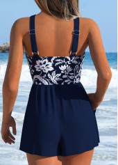 Navy Criss Cross Random Floral Print One Piece Swimwear | thumb picture 