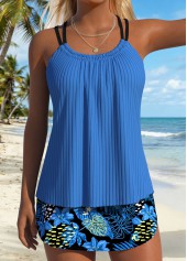 Dusty Blue Mid Waisted Lace Up Tankini Set