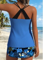 Dusty Blue Mid Waisted Lace Up Tankini Set | thumb picture 
