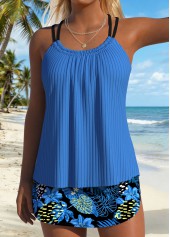 Dusty Blue Mid Waisted Lace Up Tankini Set | thumb picture 
