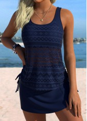 Navy Mid Waisted Adjustable Tie Tankini Set | thumb picture 