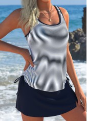 Navy Mid Waisted Striped Tankini Set | thumb picture 