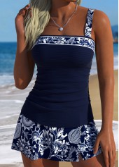 Navy Mid Waisted Tie Marine Life Print Tankini Set | thumb picture 
