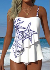 White Mid Waisted Layered Marine Life Print Tankini Set | thumb picture 