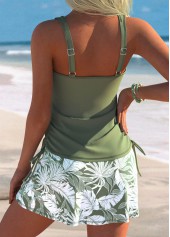 Sage Green Mid Waisted Leaf Print Tankini Set | thumb picture 