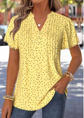 Yellow Polka Dot Curved Hem Short Sleeve T Shirt