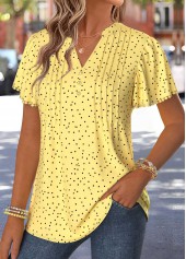 Yellow Polka Dot Curved Hem Short Sleeve T Shirt | thumb picture 