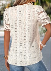 Beige Patchwork Short Sleeve Split Neck Blouse | thumb picture 