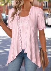 Pink Two-piece Short Sleeve Cardigan and Tank Top | thumb picture 