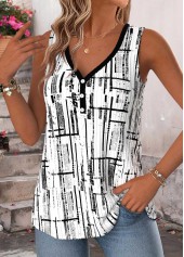 Raw White Geometric Print Curved Hem Sleeveless Tank Top | thumb picture 
