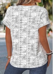 Raw White Geometric Print Tummy Coverage Short Sleeve Blouse | thumb picture 