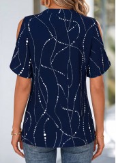 Navy Geometric Print Curved Hem Half Sleeve Blouse | thumb picture 