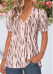 Light Pink Geometric Print Frill Short Sleeve T Shirt | thumb picture 