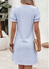 Blue Striped Short Double Side Pockets Split Neck Dress | thumb picture 