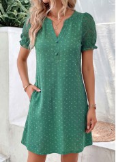 Green Short Patchwork Split Neck Dress | thumb picture 