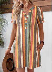 Multi Color Striped Short Double Side Pockets Dress