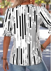 Black Striped Shirred Half Sleeve Split Neck Blouse | thumb picture 