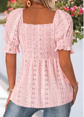 Light Pink Smocked Short Sleeve Square Neck Blouse | thumb picture 