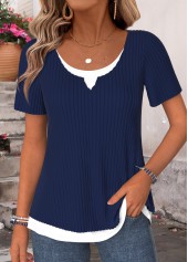 Navy Fake 2in1 Short Sleeve Round Neck T Shirt