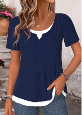 Navy Fake 2in1 Short Sleeve Round Neck T Shirt | thumb picture 