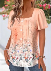 Orange Floral Print Tummy Coverage Short Sleeve Blouse | thumb picture 