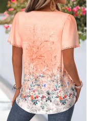 Orange Floral Print Tummy Coverage Short Sleeve Blouse | thumb picture 