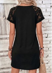 Black Short Patchwork Split Neck Dress | thumb picture 