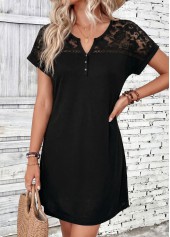 Black Short Patchwork Split Neck Dress | thumb picture 