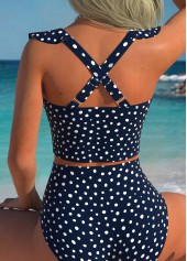 Navy Mid Waisted Polka Dot Bikini Set | thumb picture 