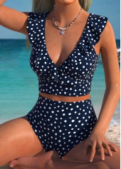 Navy Mid Waisted Polka Dot Bikini Set | thumb picture 