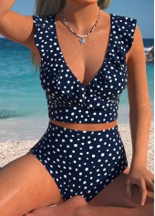 Navy Mid Waisted Polka Dot Bikini Set