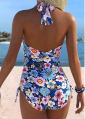 Blue Drawstring Floral Print One Piece Swimwear | thumb picture 