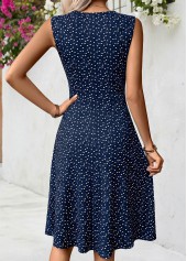 Blue Geometric Print Surplice Sleeveless V Neck Dress | thumb picture 