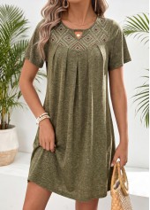 Green Geometric Print Short Tummy Coverage Round Neck Dress