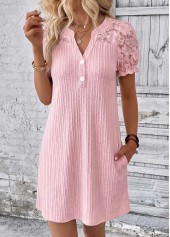 Light Pink Short Shirred Split Neck Dress | thumb picture 