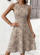 Light Coffee Geometric Print Tummy Coverage Sleeveless Dress
